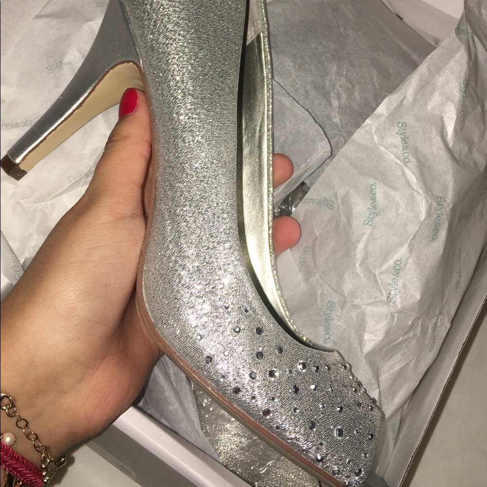 silver open toe heels